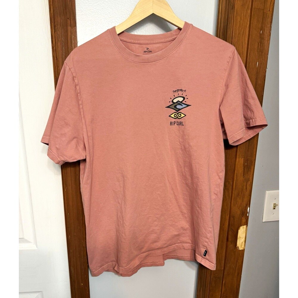 Rip Curl Men's L Standard Fit Pink Short Sleeve Crew Neck Graphic Logo T-Shirt